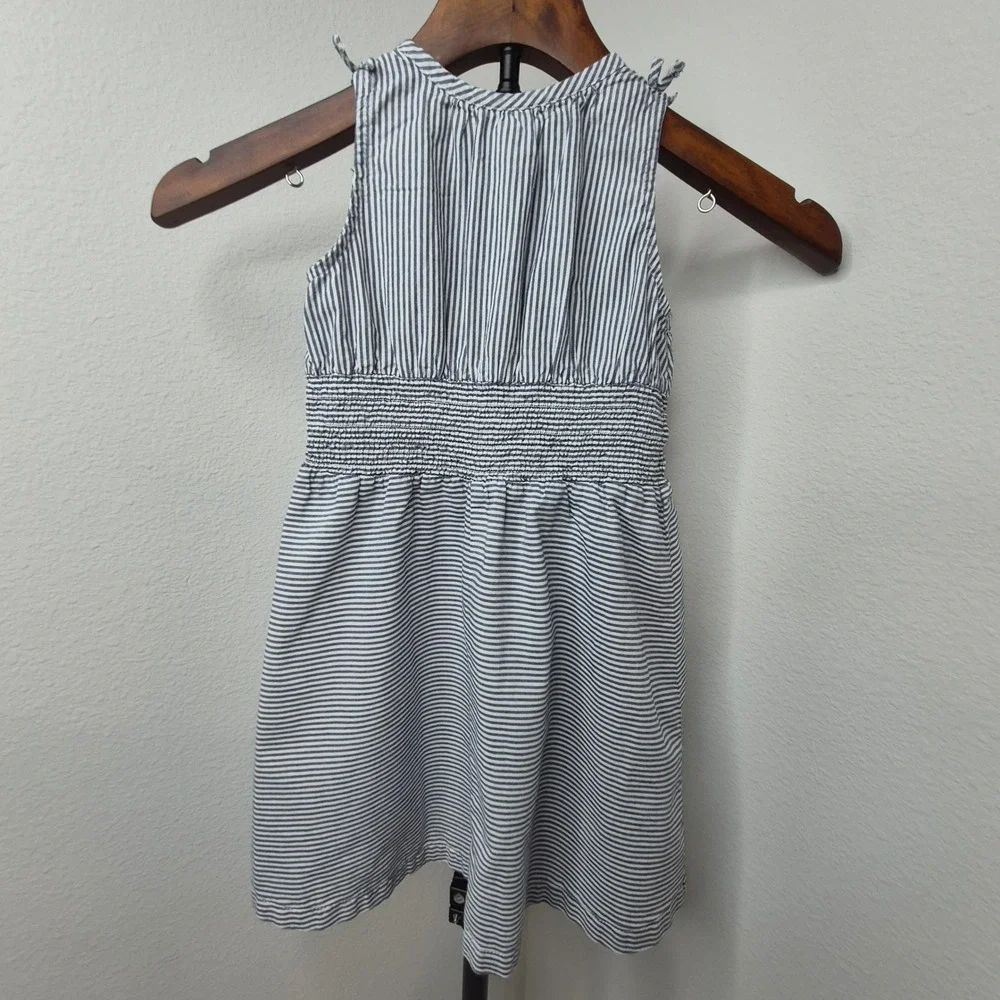 Carters Girls 5T Blue‎ White Striped Smocked Waist Cotton Sun Dress Bow Nautical
